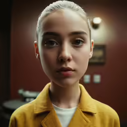 a young woman with a neutral make up looks at the camera