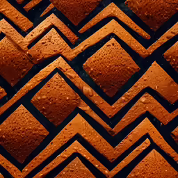 a chevroned brick wall covered with rain drops