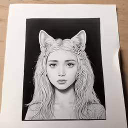 a drawing of a girl with a cat ear