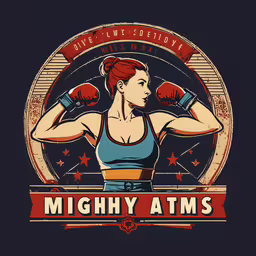 a vintage design featuring a woman wearing boxing gloves,a woman wearing boxing gloves on top of her shoulders with the words