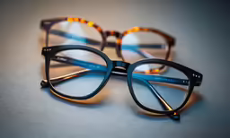 reading glasses on gray background with blue light