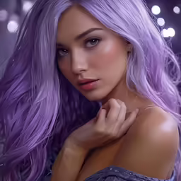 a very pretty lady with purple hair posing for the camera