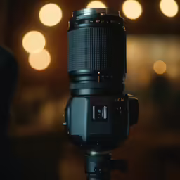an extreme close up of a camera, taken on a tripod