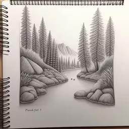 a drawing of a river that is being colored