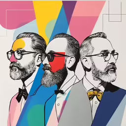 three men are shown in an artistic style