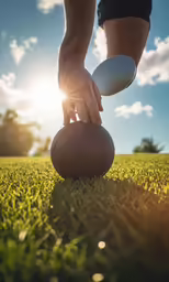 an athlete with a football on a field