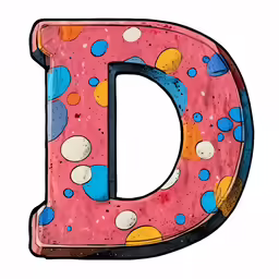 a colorful letter with various circles and dots on it