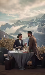 a couple enjoying wine with their glasses for each other