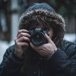 a person holding a camera up to their face