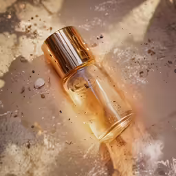a small glass bottle filled with dirt on top of the ground