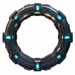 the inside of a circular, with small blue lights in it