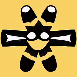 a piece of cardboard art depicting a cross with two black eyes and mouth parts in the center