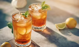 a drink with lemons and mint on the table