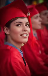many students in graduation robes are lined up