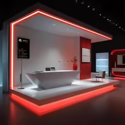 this bathroom has an orange and white lighting