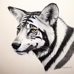 a black and white tiger drawing on paper