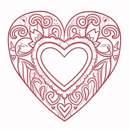 heart in red with many hearts, and hearts around the edges,the outline of a heart made with hearts