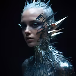 a woman with spiked hair and a very long neck