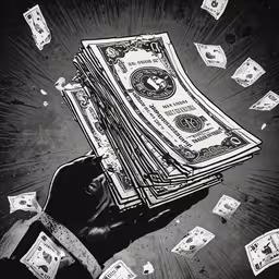 the hands are reaching for the money,a person holding money on top of their head