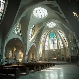 an empty church is photographed from the front