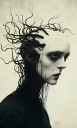 a woman with her hair in the air