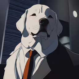 an animated dog dressed in a business suit and tie