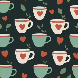 a pattern of cups filled with hearts