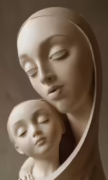 a mother holding her baby with a neutral background
