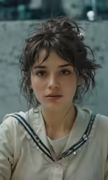 a young woman with wet hair and a white shirt