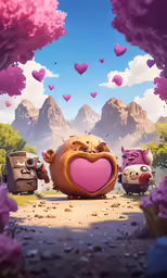 some cartoon character with large pink heart