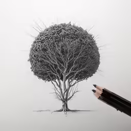 a pencil drawing a tree with a hole in it