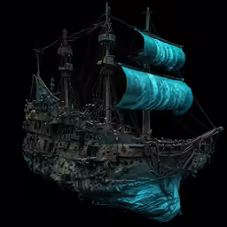 an animated image of a ship that is very blue