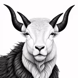 an animal drawing with black and white ink