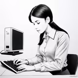 the woman is using the computer on the desk