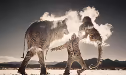 two large horned dogs standing next to each other