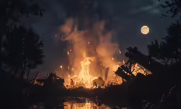 a big fire with lots of smoke in it