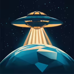 an image of a blue alien flying over a planet