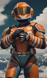 a man in a orange ranger outfit with a helmet