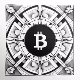 a black and white drawing of a bitcoin symbol