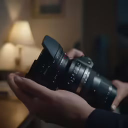 a person holding up a camera in their hands
