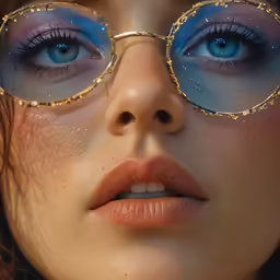 a young lady wearing glasses with decorative designs