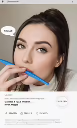 a woman is biting on a toothbrush while she is wearing a turtle neck