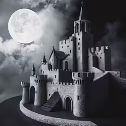 a very large castle in the night with a big moon