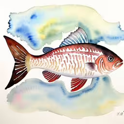 fish on watercolor paper with the paint layer,a fish that is standing in the water