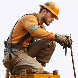 a construction worker on top of a ladder