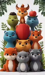 an illustrated drawing of various little animals sitting on top of each other