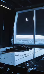 a table in a room with an open window