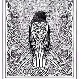 the raven with a celtic pattern surrounding it
