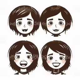 a cartoon of four women with different facial expressions