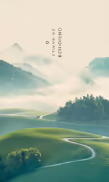 a scenic country road is featured on a poster